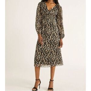 Animal Print Women Babydoll Dress Long Sleeves Midi XL Whimsygoth Office Mobwife